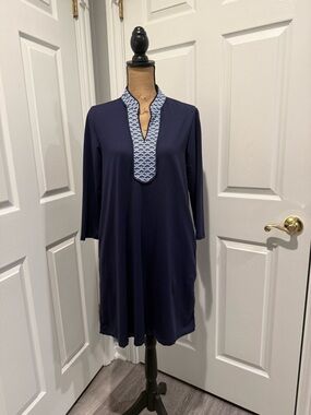 J. McLaughlin Navy Dress with White Patterned Trim